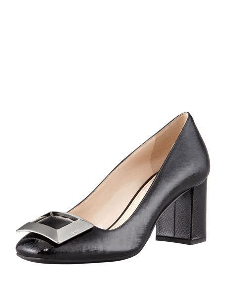 Prada Vernice Saffiano Buckle Pump 